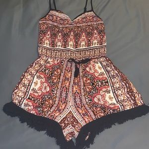 Band of Gypsies Aztec and fringe detail romper